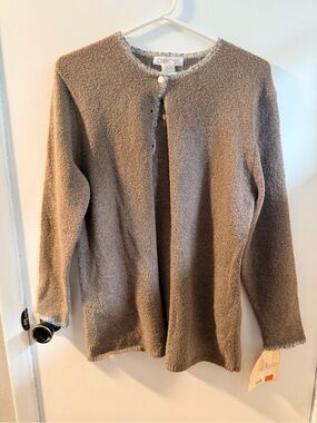 Cherokee Taupe Textured Button-Neck Cardigan